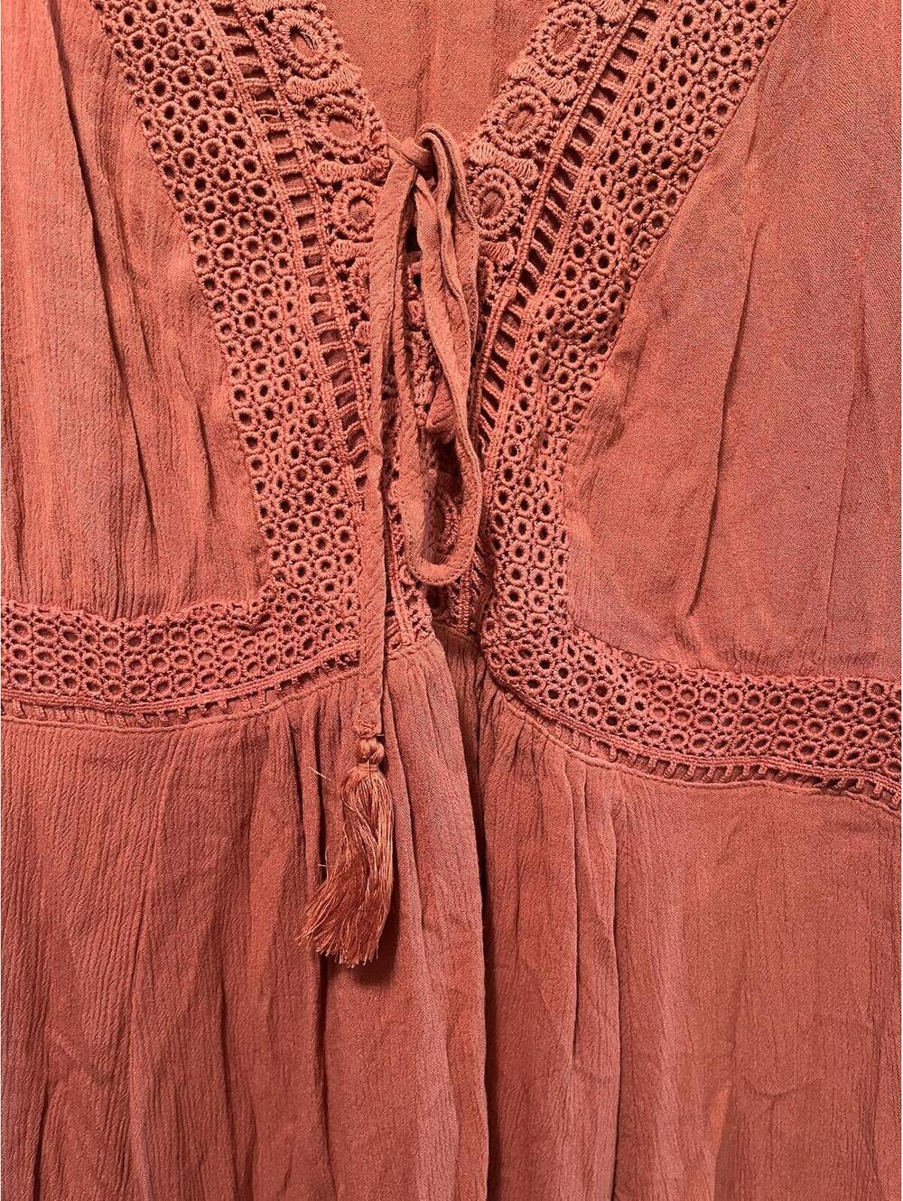Torrid Women's Tie-Front Boho Tunic Top in Rust - Picture 6 of 7